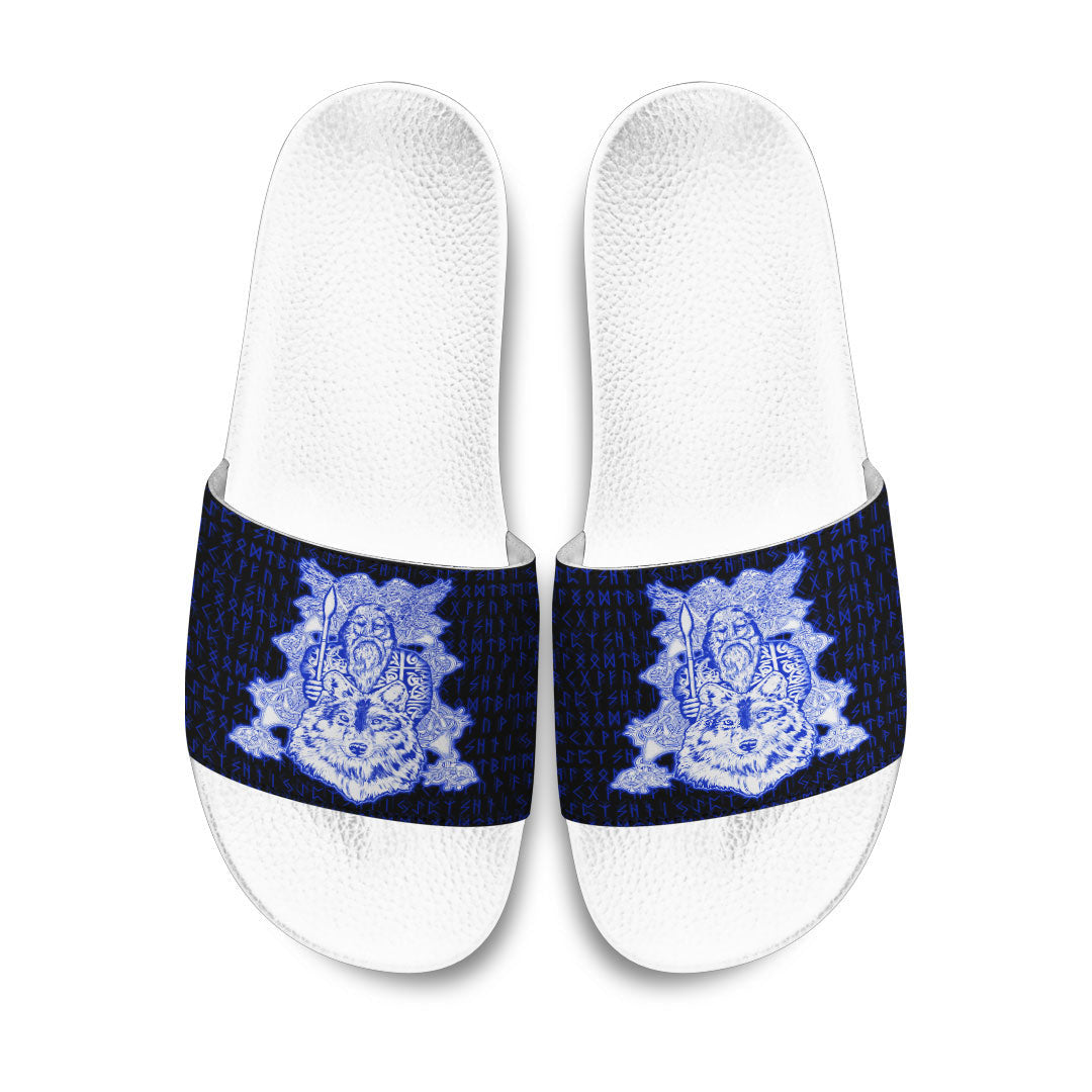 Slide Sandals Odin Wolf Viking Blue Slide Sandals