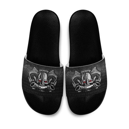 Slide Sandals Nordic Mythology Skull Mead Horn Warrior Runes Viking Slide Sandals