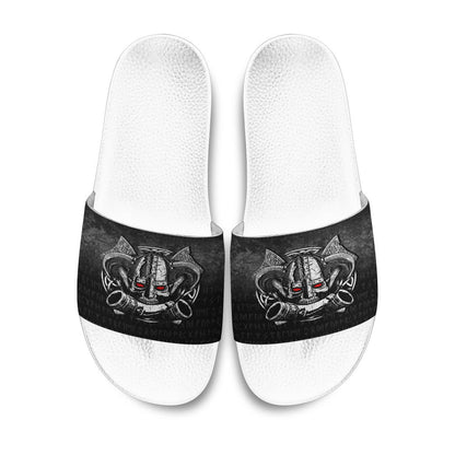 Slide Sandals Nordic Mythology Skull Mead Horn Warrior Runes Viking Slide Sandals