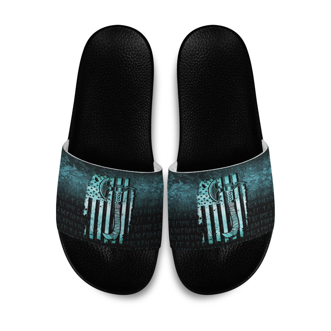 Slide Sandals USA Flag Viking Cool American Norsemen Cyan Version Slide Sandals