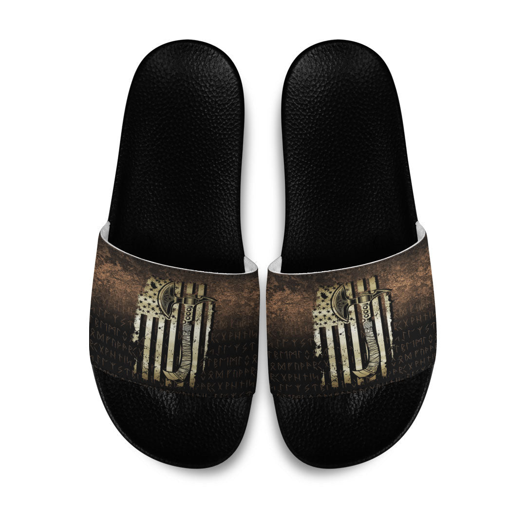 Slide Sandals USA Flag Viking Cool American Norsemen Slide Sandals
