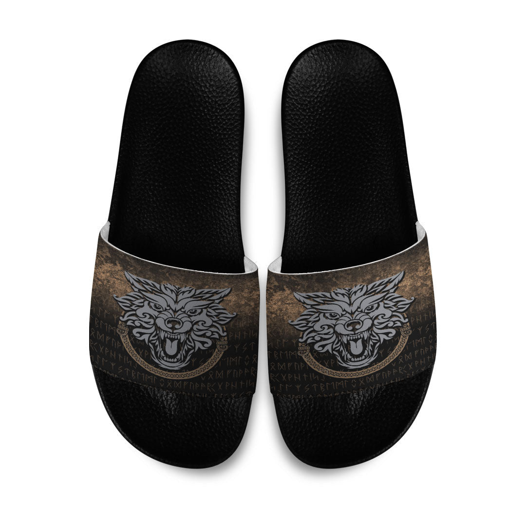 Slide Sandals Norse Pagan Viking Wolf Slide Sandals