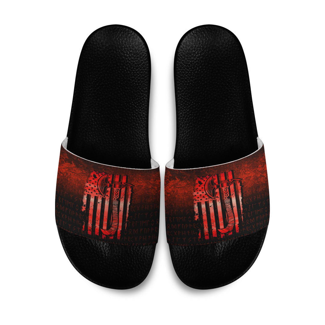 Slide Sandals USA Flag Viking Cool American Norsemen Red Version Slide Sandals
