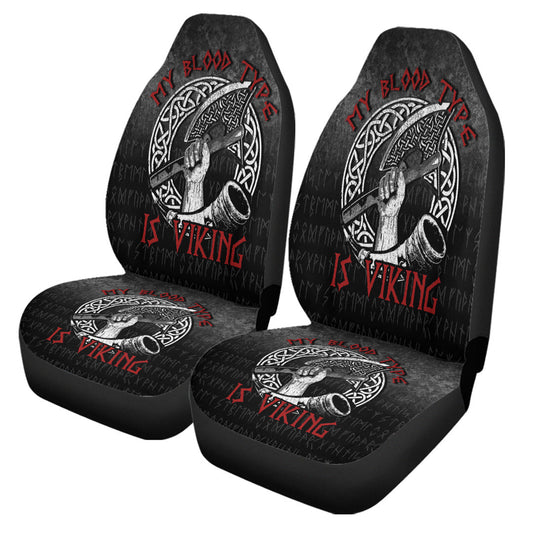 Car Seat Covers Norse Mythology Horn Axe Warrior My Blood Type Is Viking Car Seat Covers