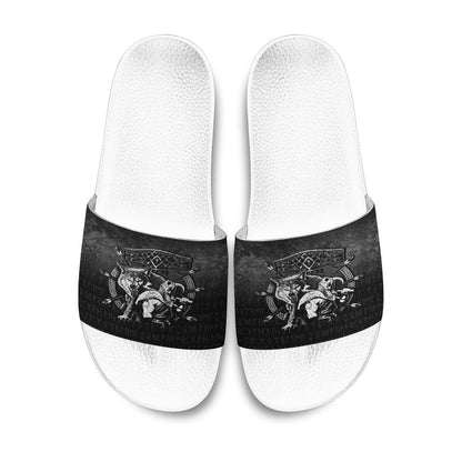 Slide Sandals Fenrir Wolf Of Odin Norse Runes Thor Hammer Mjolnir Slide Sandals