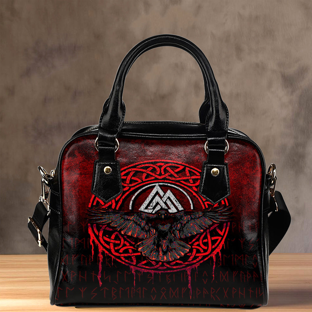 Shoulder Handbag Valhalla Norse Mythology Raven Black Crow Viking Red Version Shoulder Handbag