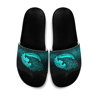 Slide Sandals Fenrir Viking 3D Tattoo Cyan Version Slide Sandals