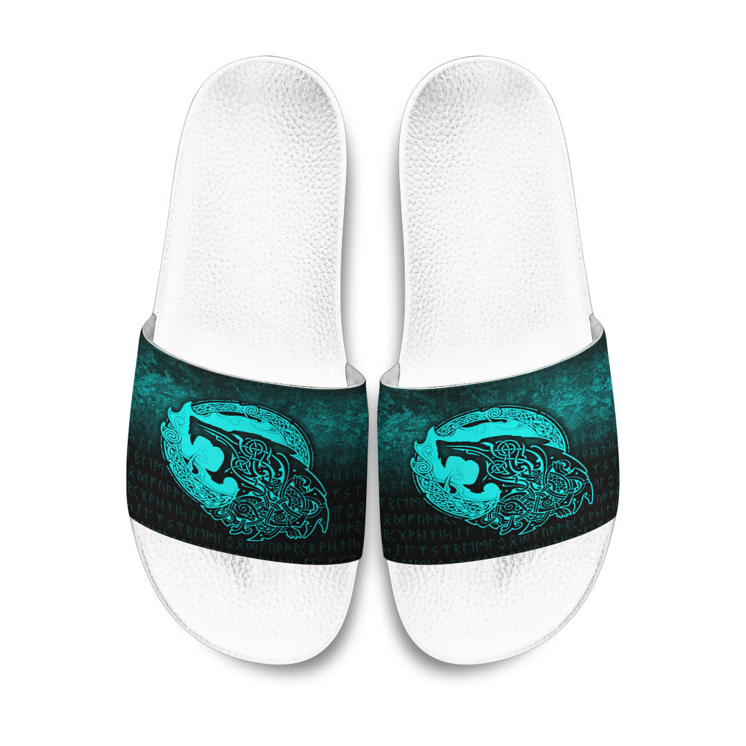 Slide Sandals Fenrir Viking 3D Tattoo Cyan Version Slide Sandals
