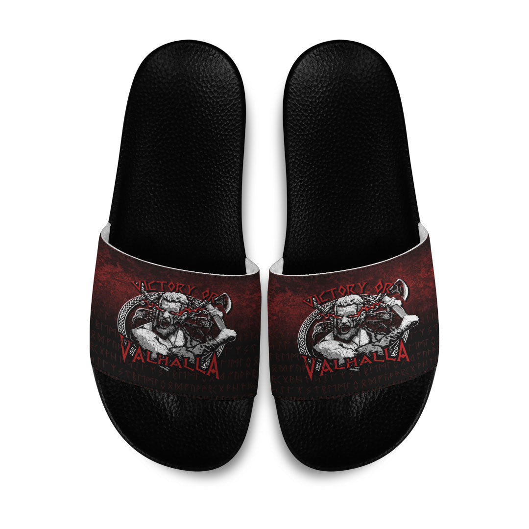 Slide Sandals Axe Warrior Raven Odin Thor Victory Or Valhalla Slide Sandals