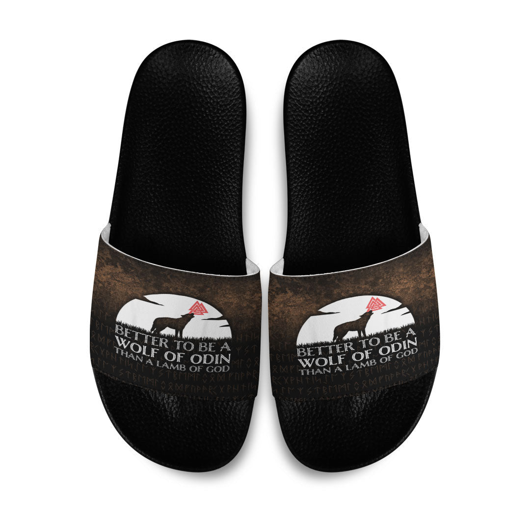 Slide Sandals Better To Be A Wolf Of Odin Than A Lamb Of God Slide Sandals
