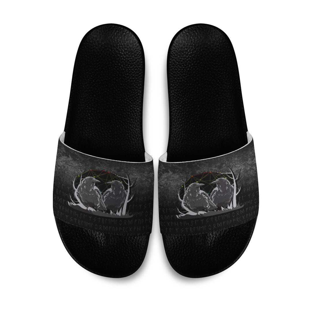 Slide Sandals Huginn And Muninn Norse Mythology Ravens Midgard Birds Crow Slide Sandals