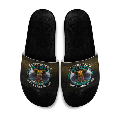 Slide Sandals Its Better To Be A Wolf Of Odin Than A Lamb Of God Slide Sandals