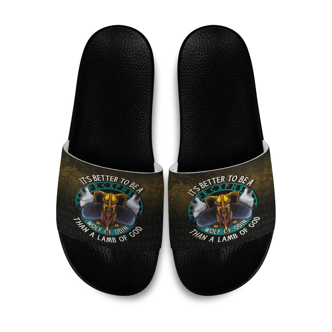 Slide Sandals Its Better To Be A Wolf Of Odin Than A Lamb Of God Slide Sandals