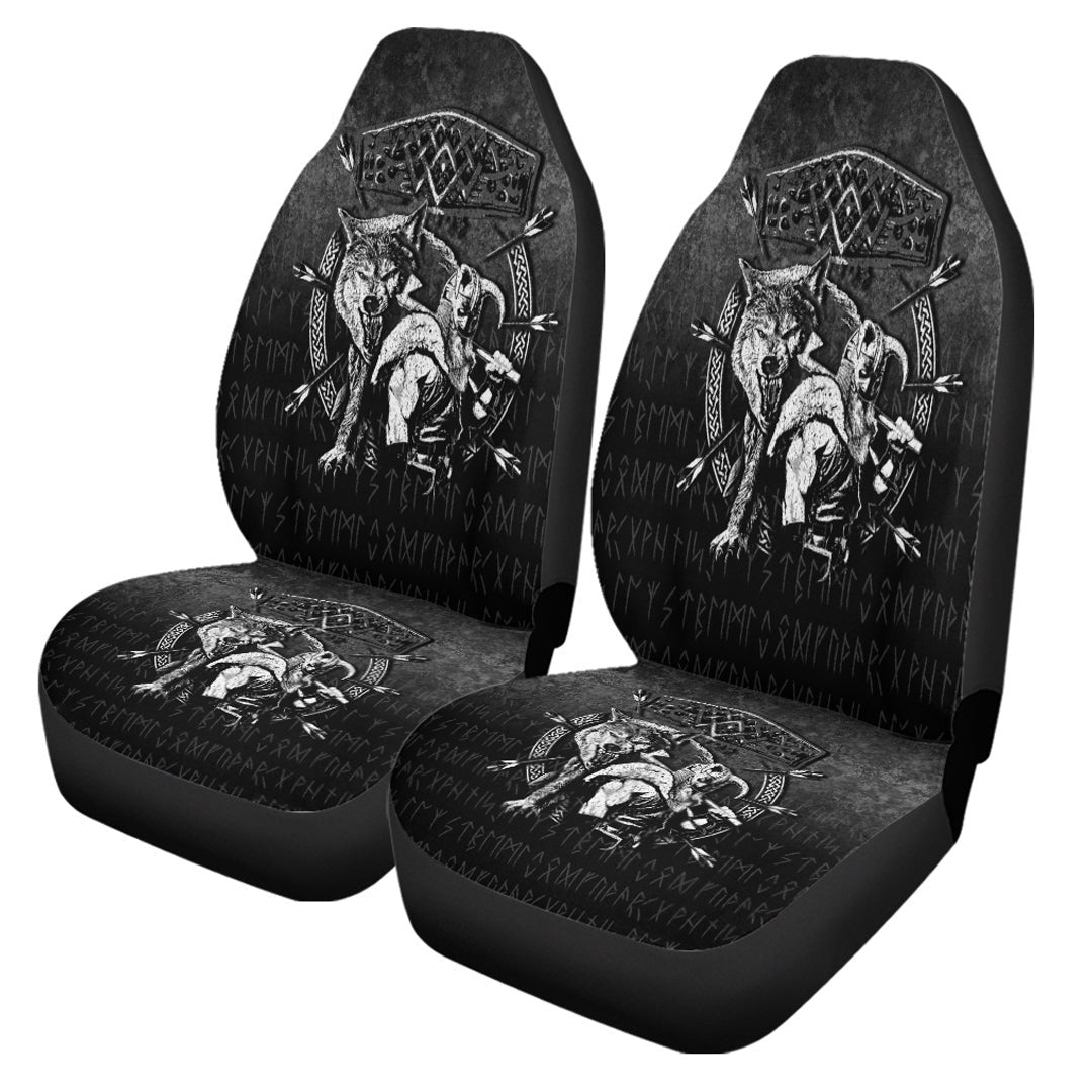 Car Seat Covers Fenrir Wolf Of Odin Norse Runes Thor Hammer Mjolnir Car Seat Covers