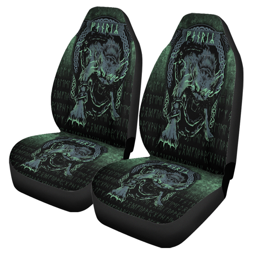 Car Seat Covers Fenrir Wolf Norse Futhark Runes Viking Mythology Ragnarok Green Car Seat Covers
