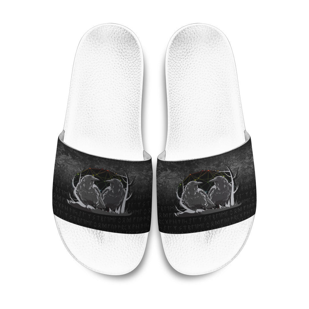 Slide Sandals Huginn And Muninn Norse Mythology Ravens Midgard Birds Crow Slide Sandals