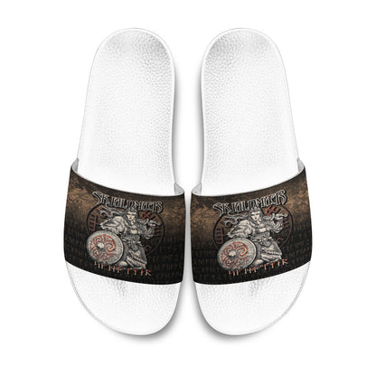 Slide Sandals Skjaldmaer Shieldmaiden Norse Younger Futhark Runes Female Viking Warrior Vegvisir Slide Sandals