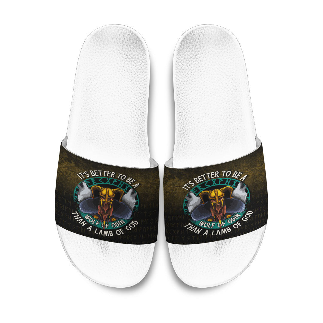 Slide Sandals Its Better To Be A Wolf Of Odin Than A Lamb Of God Slide Sandals