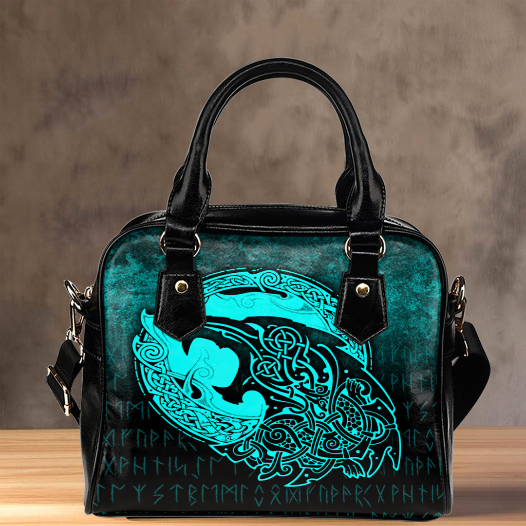 Shoulder Handbag Fenrir Viking 3D Tattoo Cyan Version Shoulder Handbag