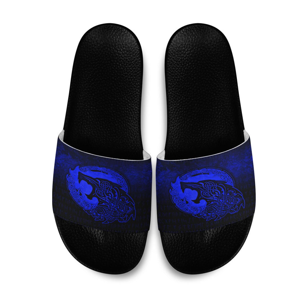 Slide Sandals Fenrir Viking 3D Tattoo Blue Version Slide Sandals
