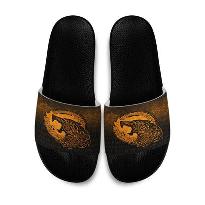 Slide Sandals Fenrir Viking 3D Tattoo Gold Version Slide Sandals