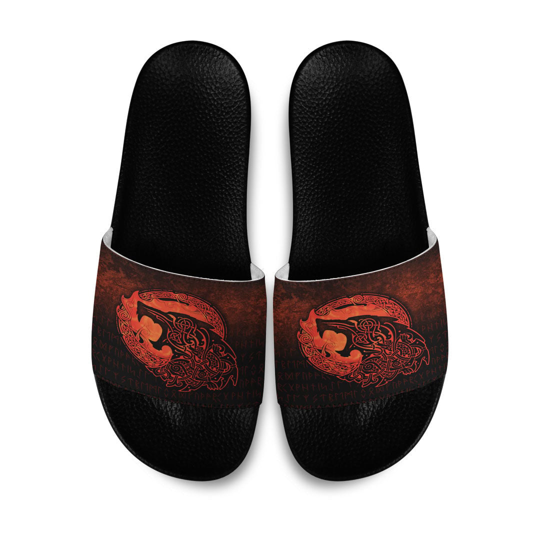 Slide Sandals Fenrir Viking 3D Tattoo Orange Version Slide Sandals