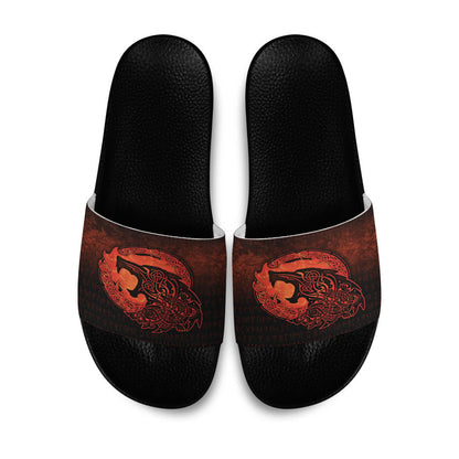 Slide Sandals Fenrir Viking 3D Tattoo Orange Version Slide Sandals