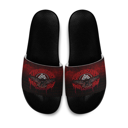 Slide Sandals Valhalla Norse Mythology Raven Black Crow Viking Red Version Slide Sandals