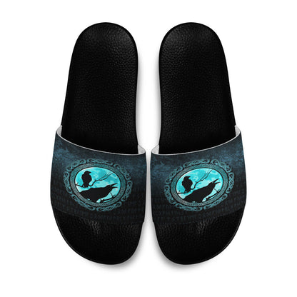 Slide Sandals Vikings Huginn Muninn Odin’s Ravens Cyan Version Slide Sandals