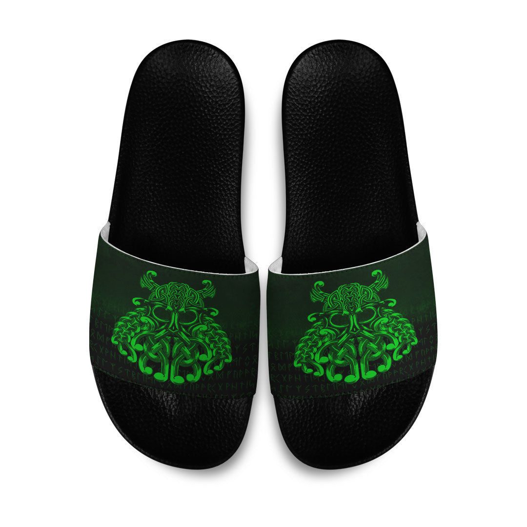 Slide Sandals Vikings Odin Valhalla Green Version Slide Sandals