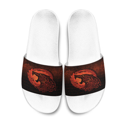 Slide Sandals Fenrir Viking 3D Tattoo Orange Version Slide Sandals