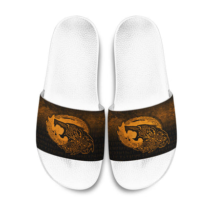 Slide Sandals Fenrir Viking 3D Tattoo Gold Version Slide Sandals