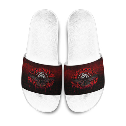 Slide Sandals Valhalla Norse Mythology Raven Black Crow Viking Red Version Slide Sandals