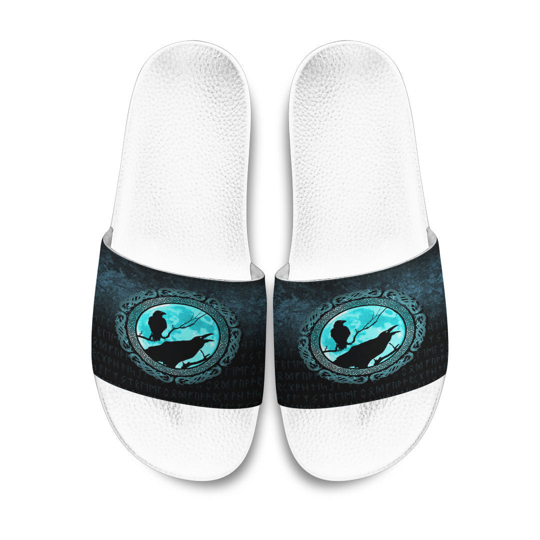Slide Sandals Vikings Huginn Muninn Odin’s Ravens Cyan Version Slide Sandals