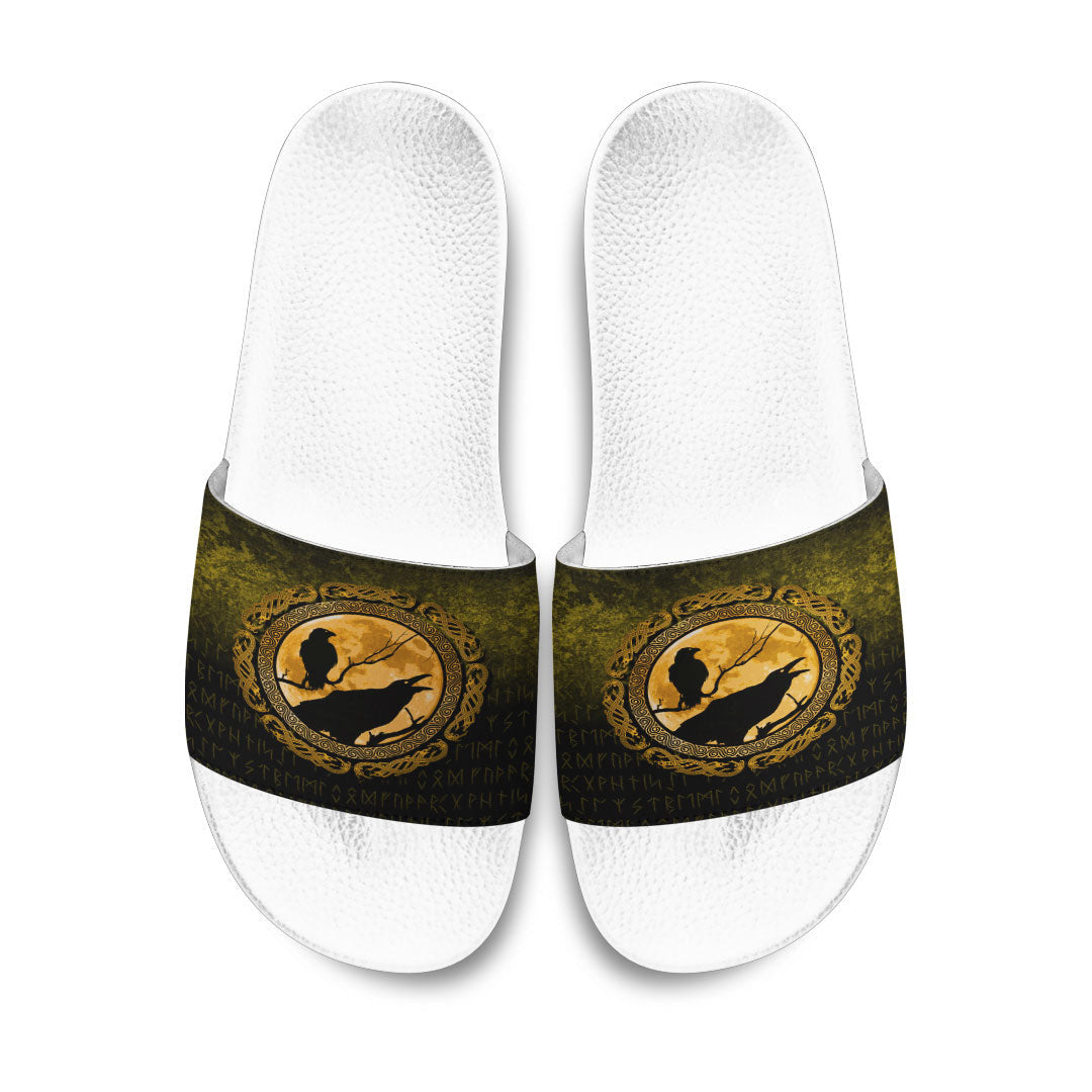 Slide Sandals Vikings Huginn Muninn Odin’s Ravens Gold Version Slide Sandals
