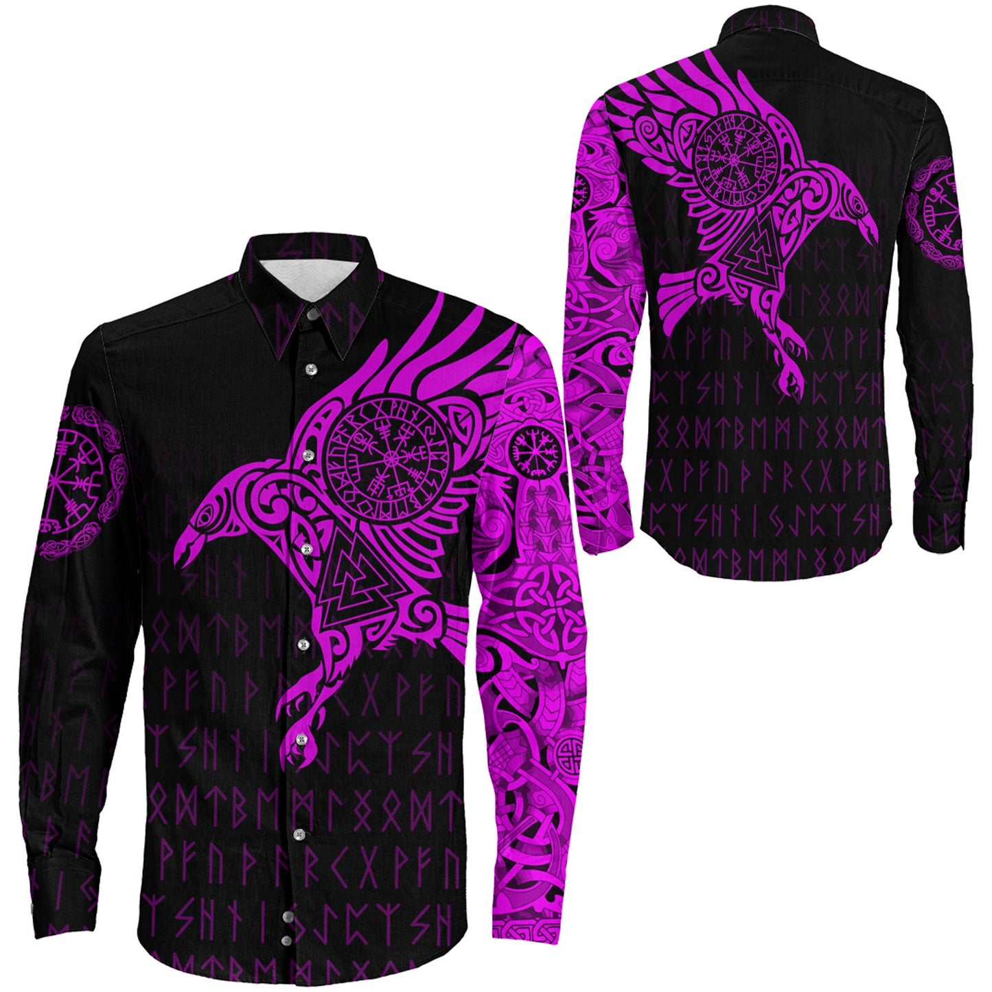 Clothing Viking The Raven Of Odin Special Tattoo Pink Version Long Sleeve Button Shirt