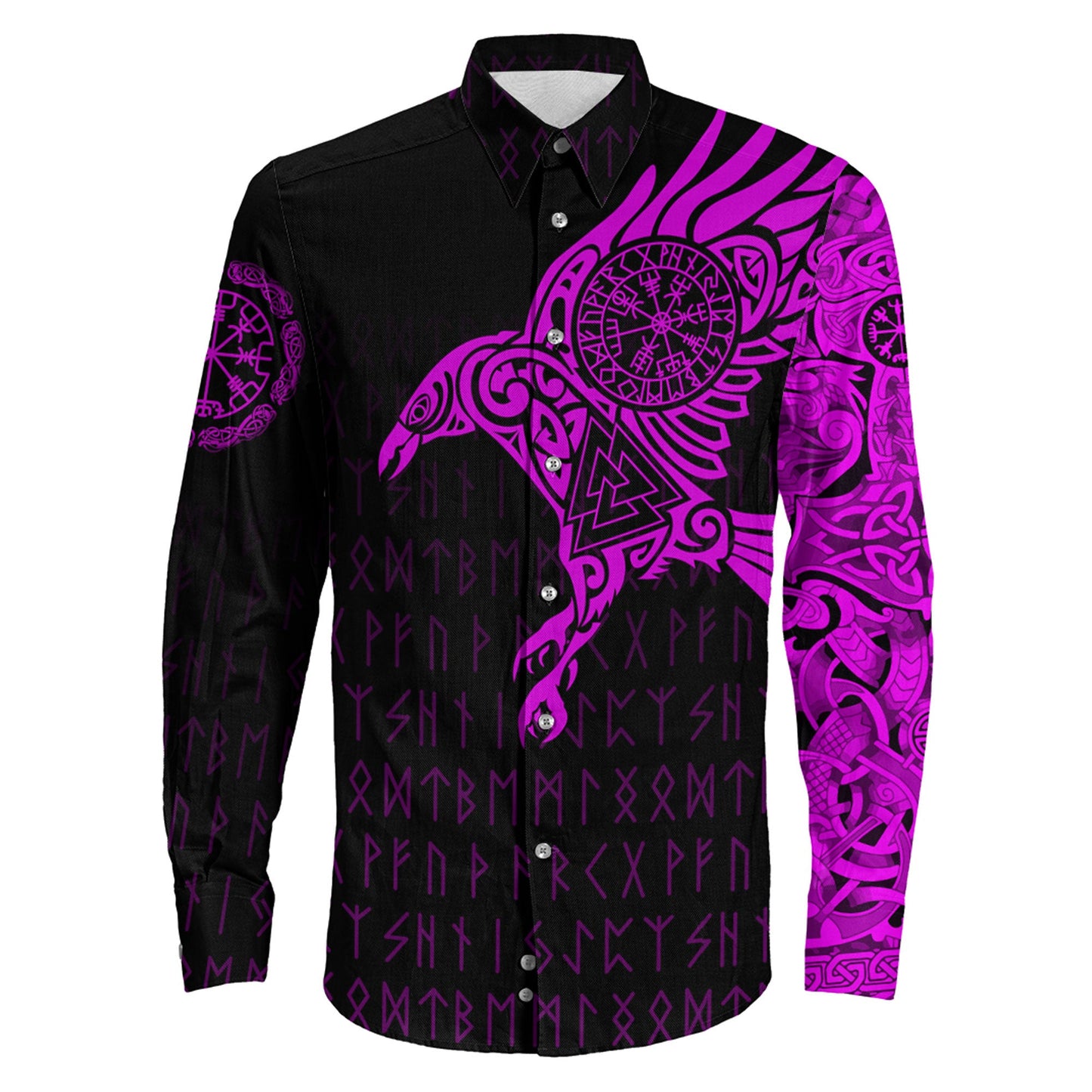 Clothing Viking The Raven Of Odin Special Tattoo Pink Version Long Sleeve Button Shirt