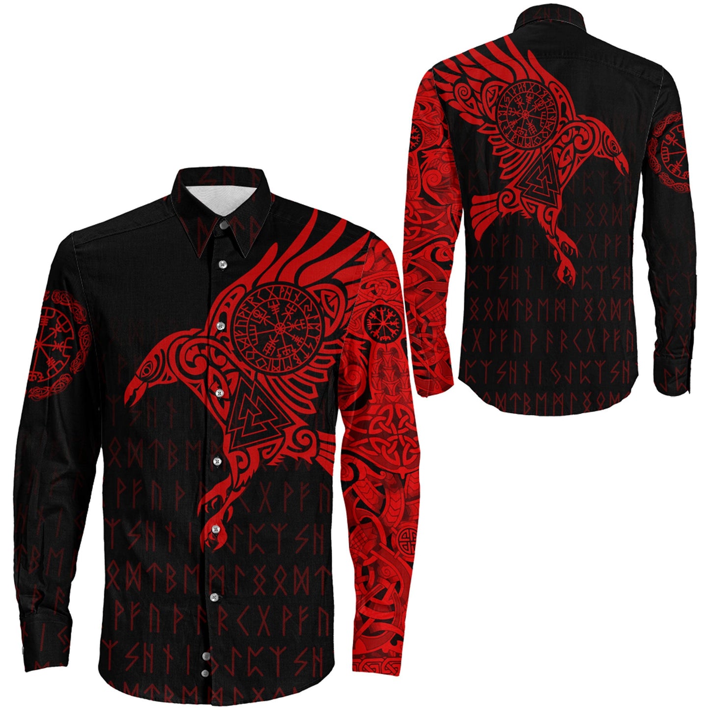 Clothing Viking The Raven Of Odin Special Tattoo Red Version Long Sleeve Button Shirt
