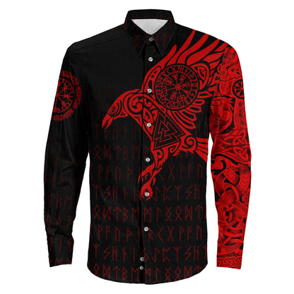 Clothing Viking The Raven Of Odin Special Tattoo Red Version Long Sleeve Button Shirt