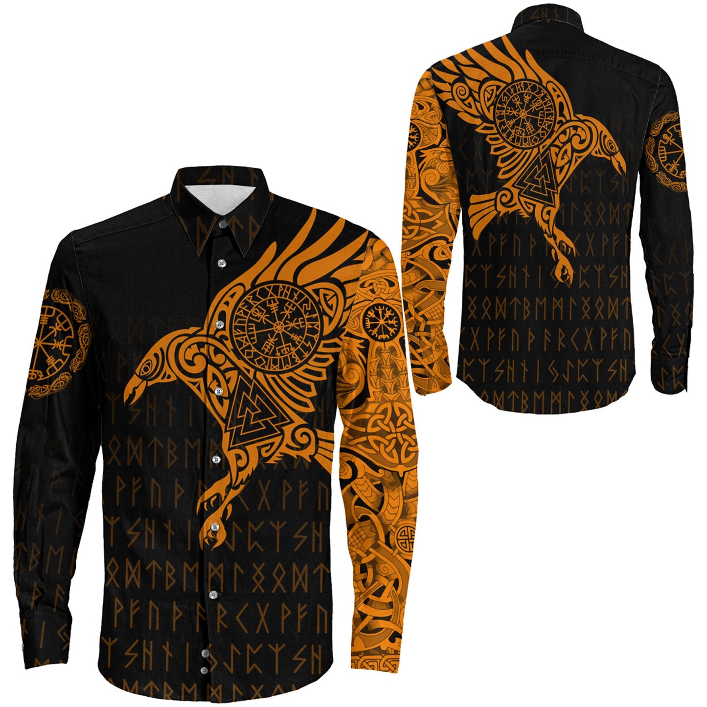 Clothing Viking The Raven Of Odin Special Tattoo Orange Version Long Sleeve Button Shirt