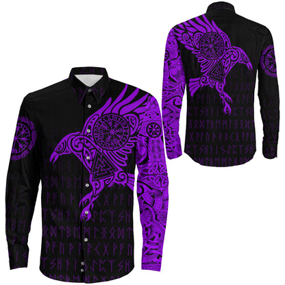 Clothing Viking The Raven Of Odin Special Tattoo Purple Version Long Sleeve Button Shirt