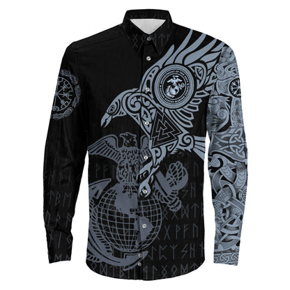 Clothing Viking U.S Army Never Retreat Never Surrender And The Raven Of Odin Special Tattoo Long Sleeve Button Shirt