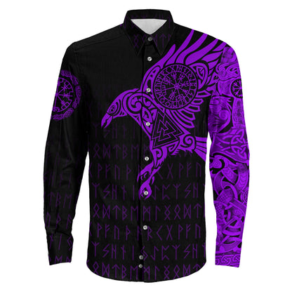 Clothing Viking The Raven Of Odin Special Tattoo Purple Version Long Sleeve Button Shirt