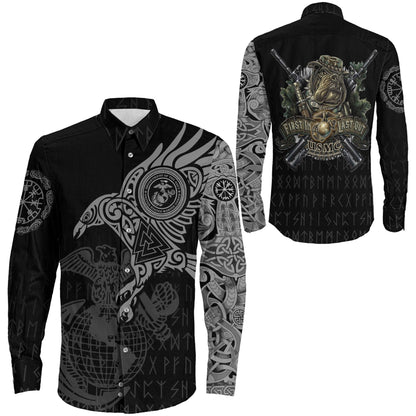 Clothing Viking The Raven Of Odin Special Tattoo Devil Dogs First In Last Out Long Sleeve Button Shirt