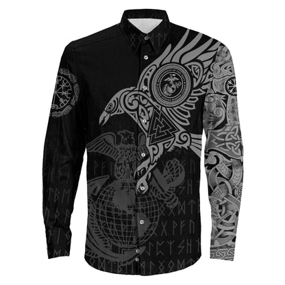 Clothing Viking The Raven Of Odin Special Tattoo Devil Dogs First In Last Out Long Sleeve Button Shirt