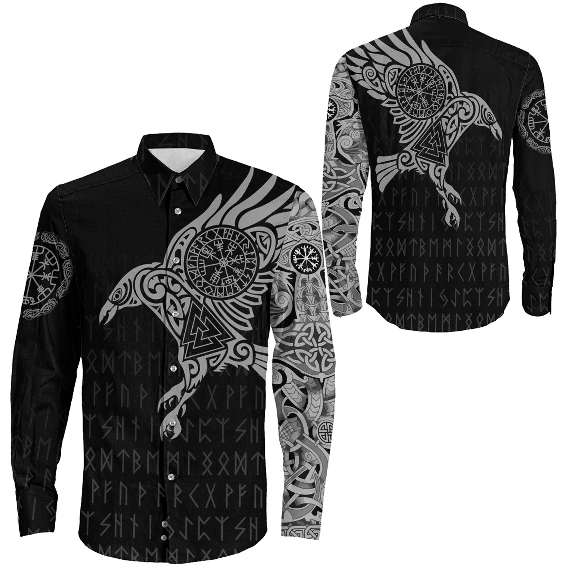 Clothing Viking The Raven Of Odin Special Tattoo Long Sleeve Button Shirt