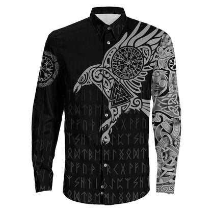 Clothing Viking The Raven Of Odin Special Tattoo Long Sleeve Button Shirt