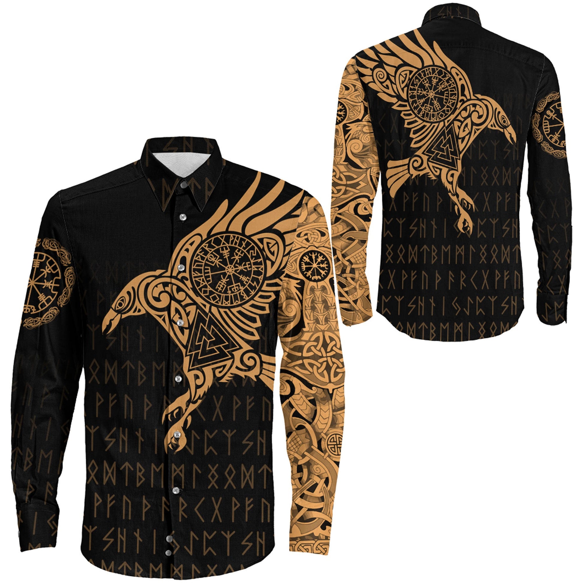 Clothing Viking The Raven Of Odin Special Tattoo Gold Version Long Sleeve Button Shirt