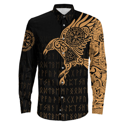 Clothing Viking The Raven Of Odin Special Tattoo Gold Version Long Sleeve Button Shirt