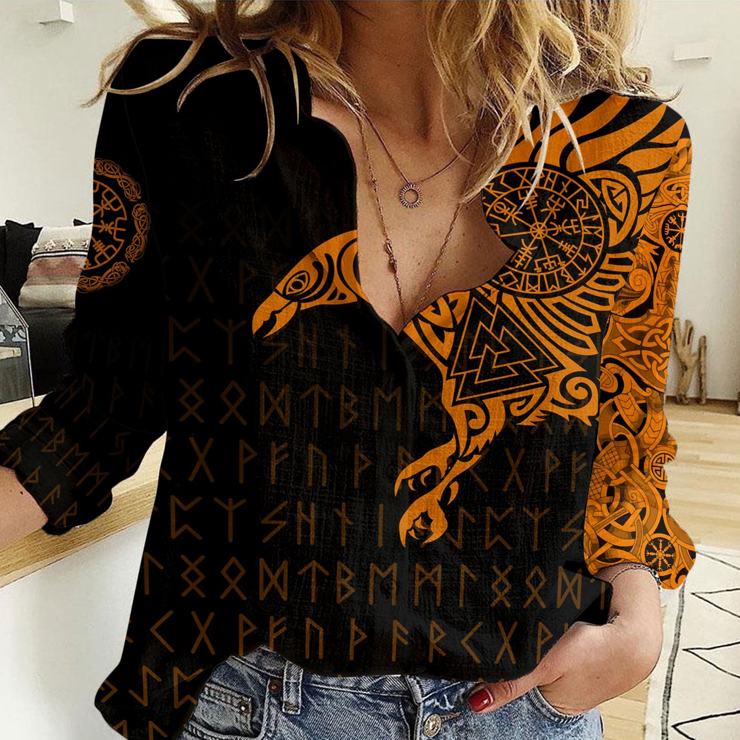 Clothing Viking The Raven Of Odin Special Tattoo Orange Version Women Casual Shirt